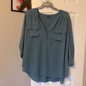 ☀️ 2 FOR $30 ☀️ Harper Georgette 2-pocket 3/4 tab-sleeve blouse, Steel Blue - 4X